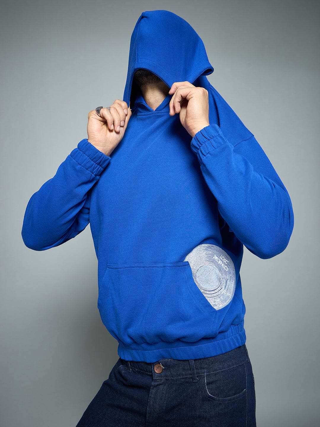 Royal Blue CD Embroidered Hooded Sweatshirt - Image 5