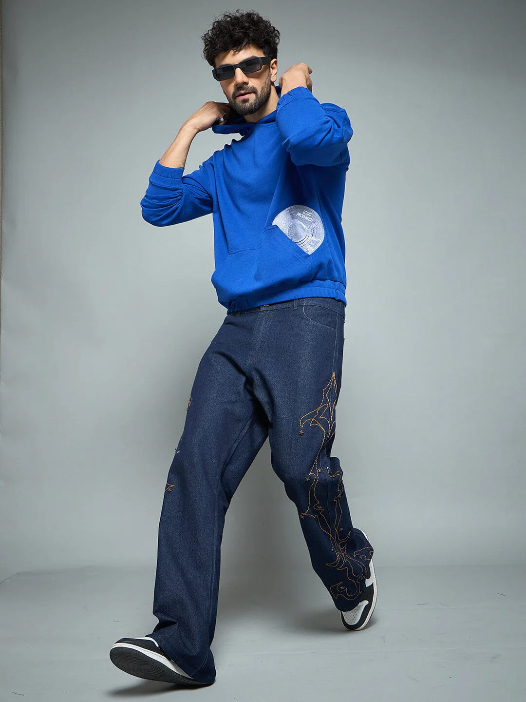 Royal Blue CD Embroidered Hooded Sweatshirt - Image 6