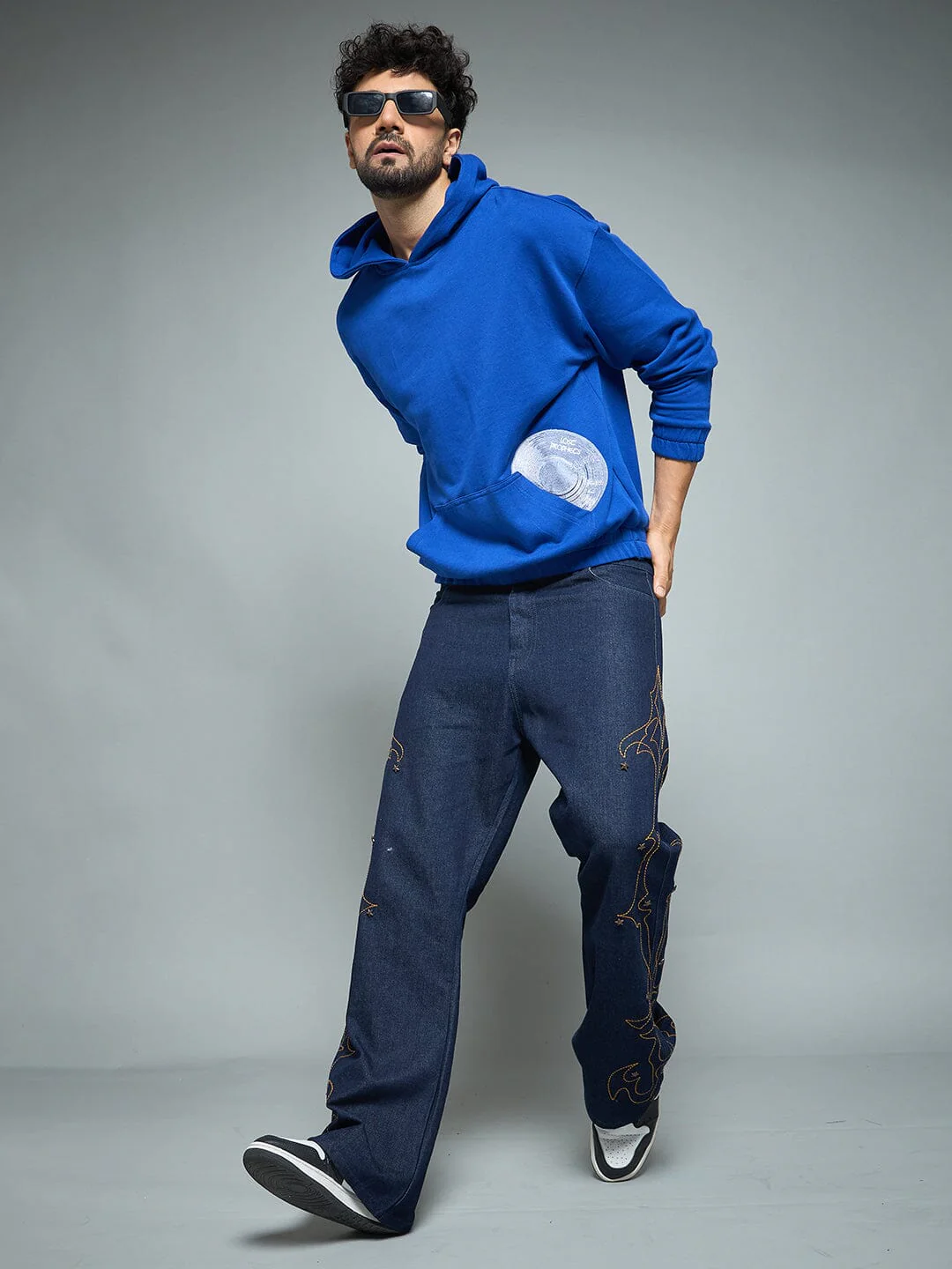 Royal Blue CD Embroidered Hooded Sweatshirt - Image 7