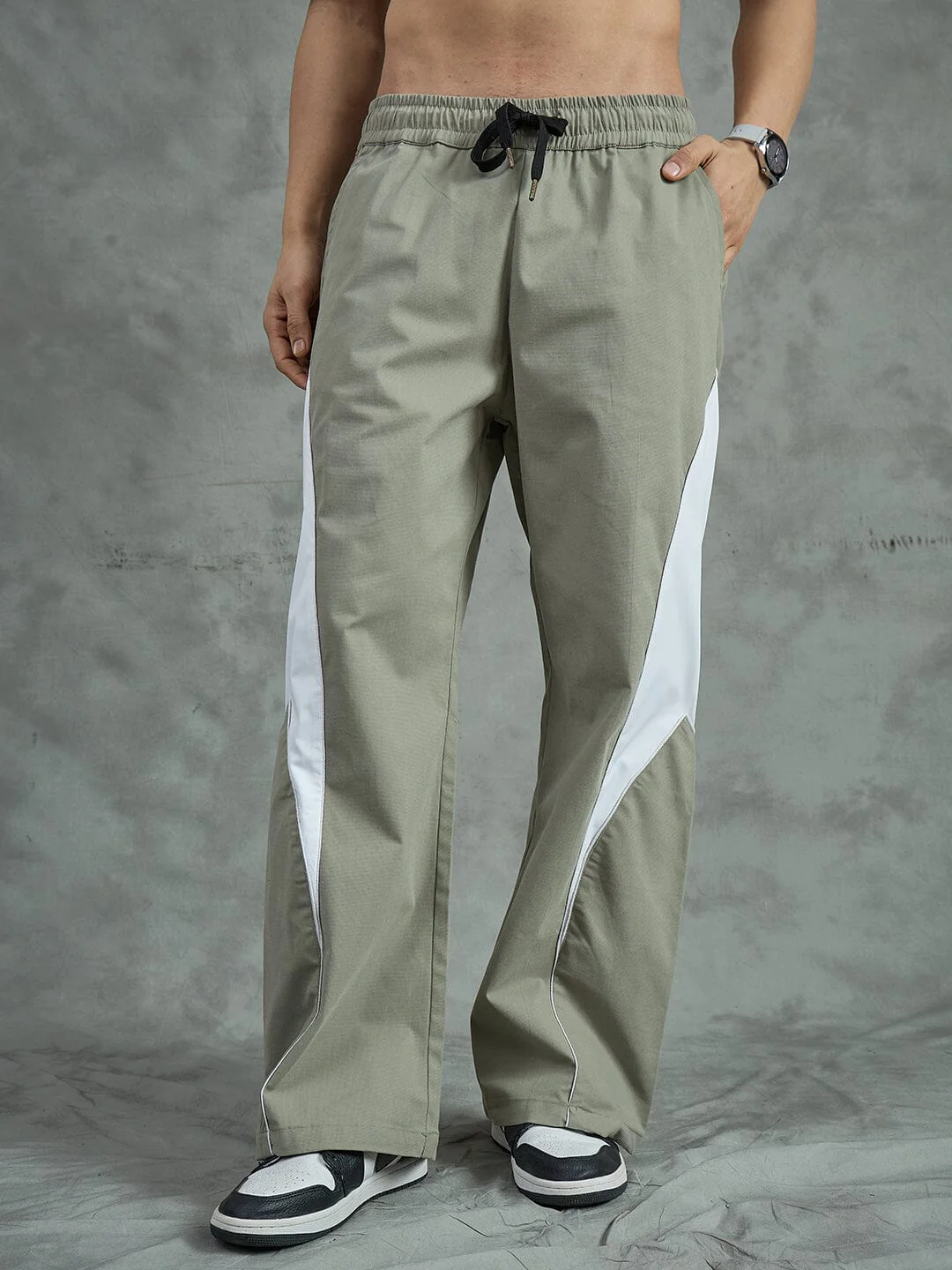 Sage Green Cut And Sew Trackpants - Image 3