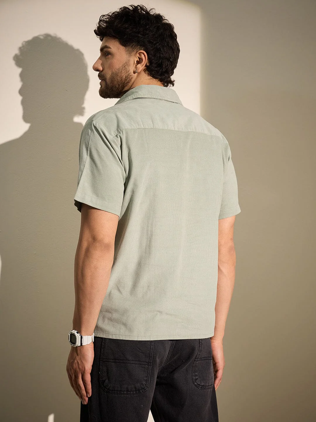 Sage Palm Embroidery Corduroy Shirt - Image 2