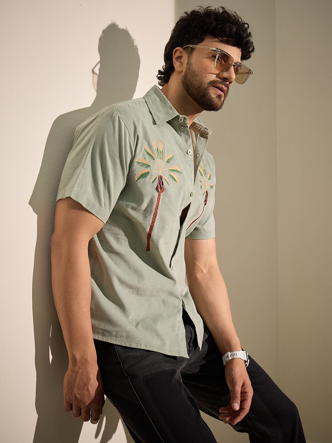 Sage Palm Embroidery Corduroy Shirt - Image 4