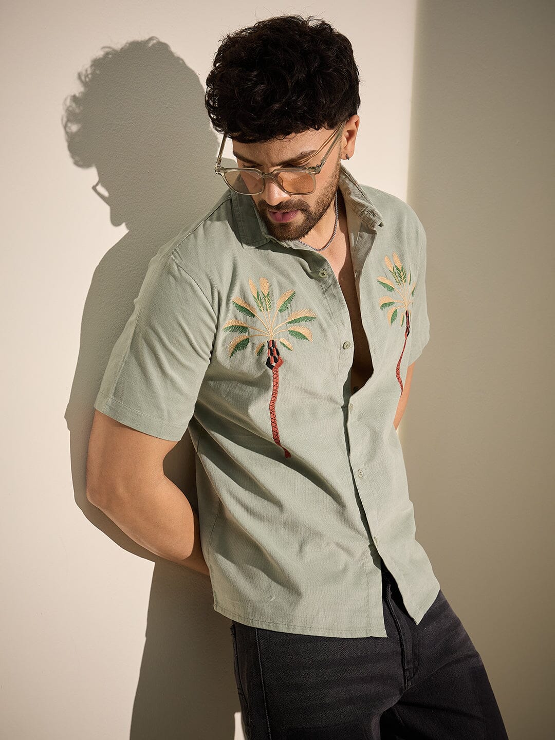 Sage Palm Embroidery Corduroy Shirt - Image 6