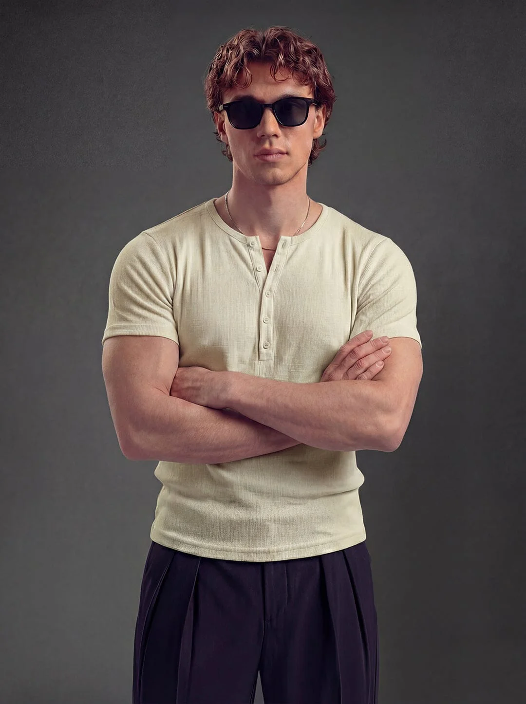 Sage Ribbed Henley Short Sleeves Tshirt - Image 3
