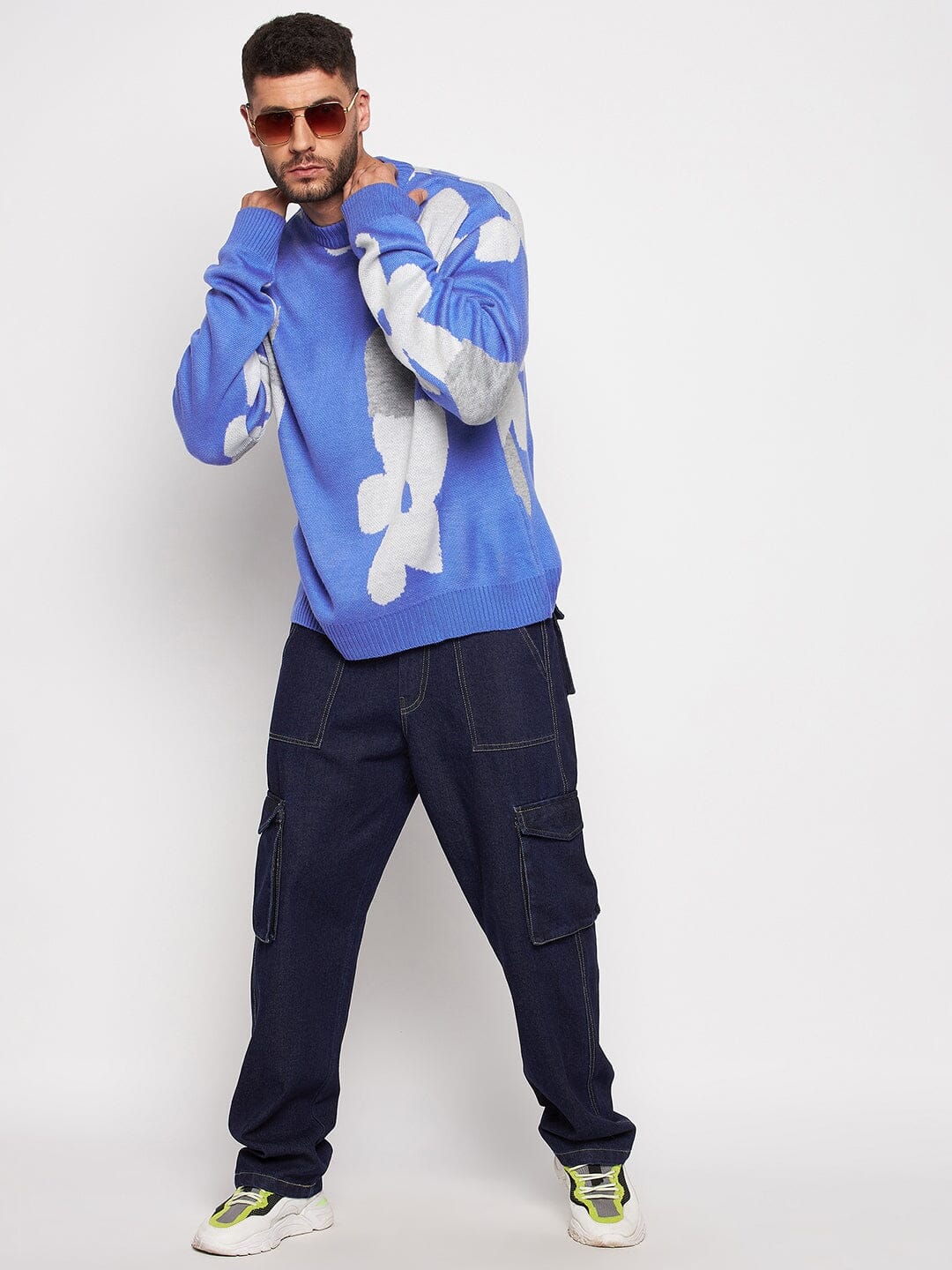 Sky Blue Floral Oversized Sweater - Image 2