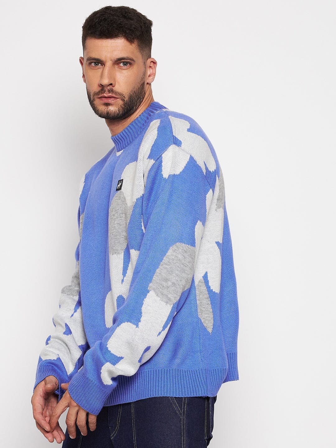 Sky Blue Floral Oversized Sweater - Image 3