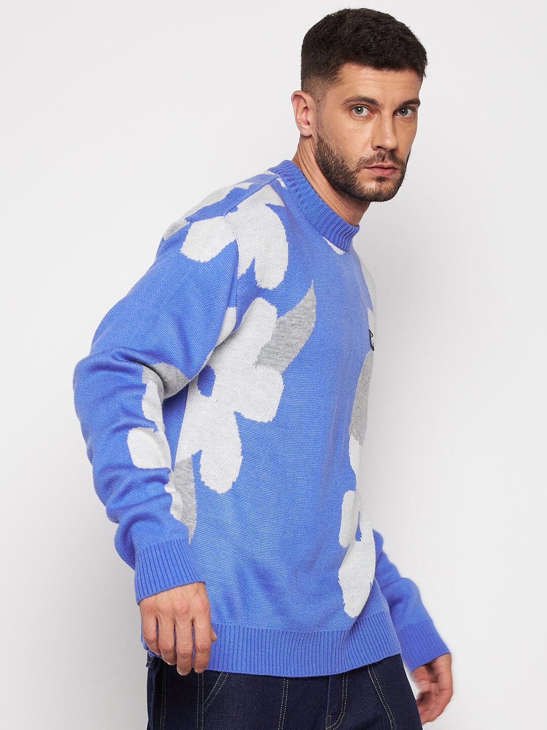 Sky Blue Floral Oversized Sweater - Image 4