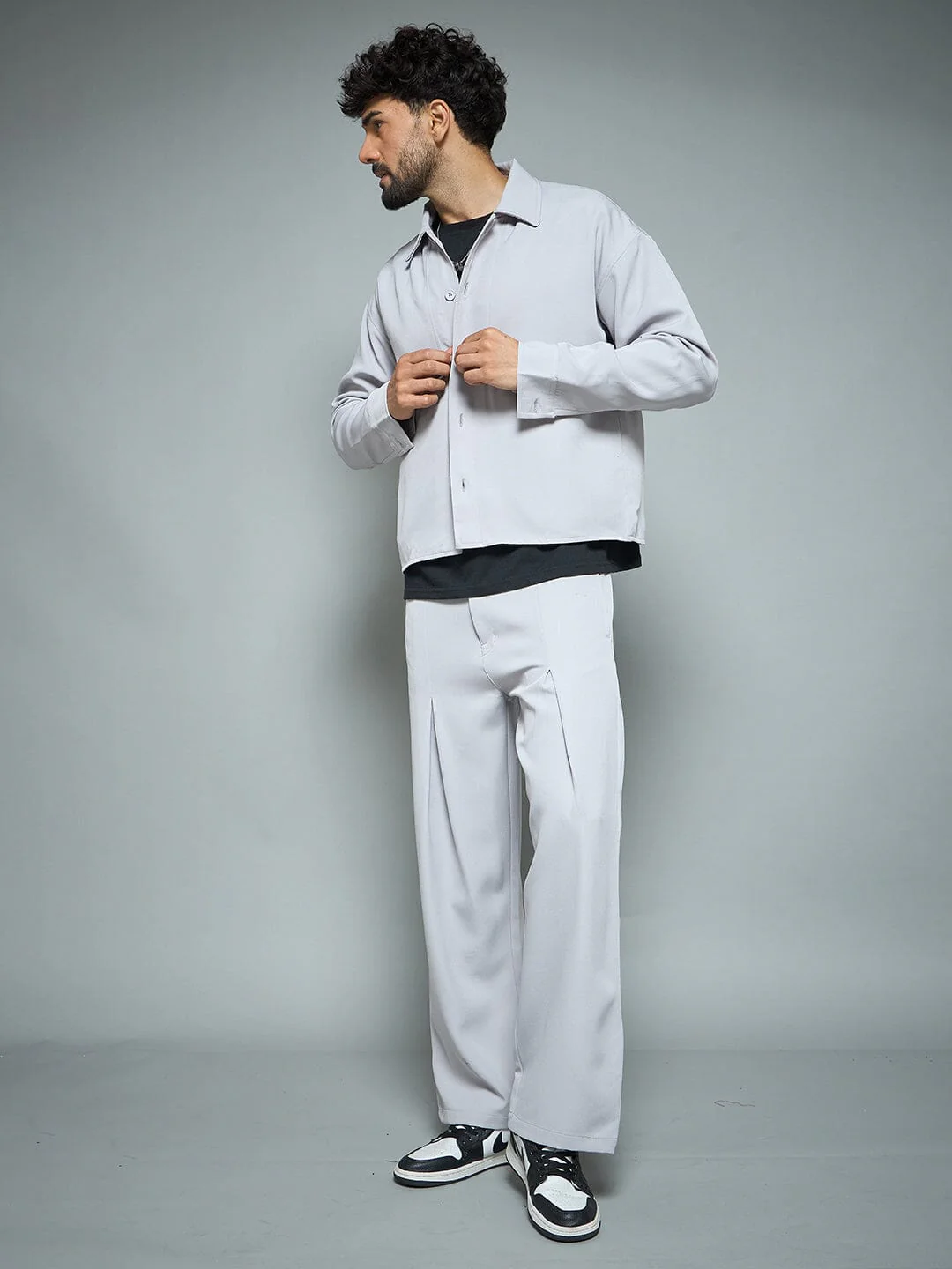 Silver Grey Minimalist Korean Shacket - Image 6