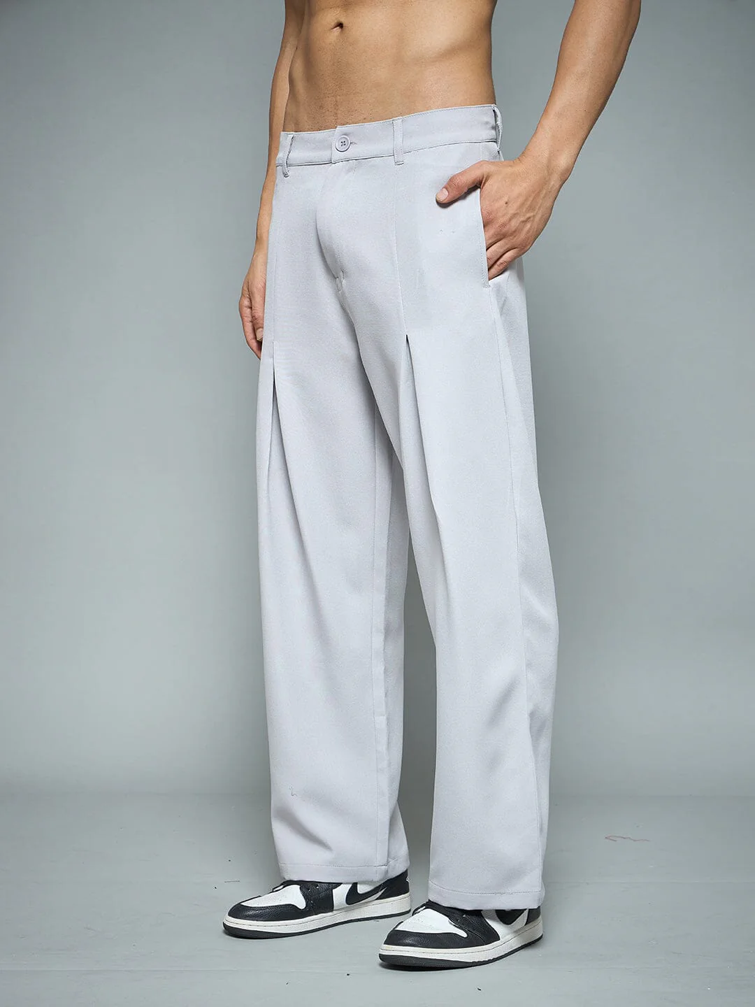 Silver Grey Pleated Korean Pants - Image 2