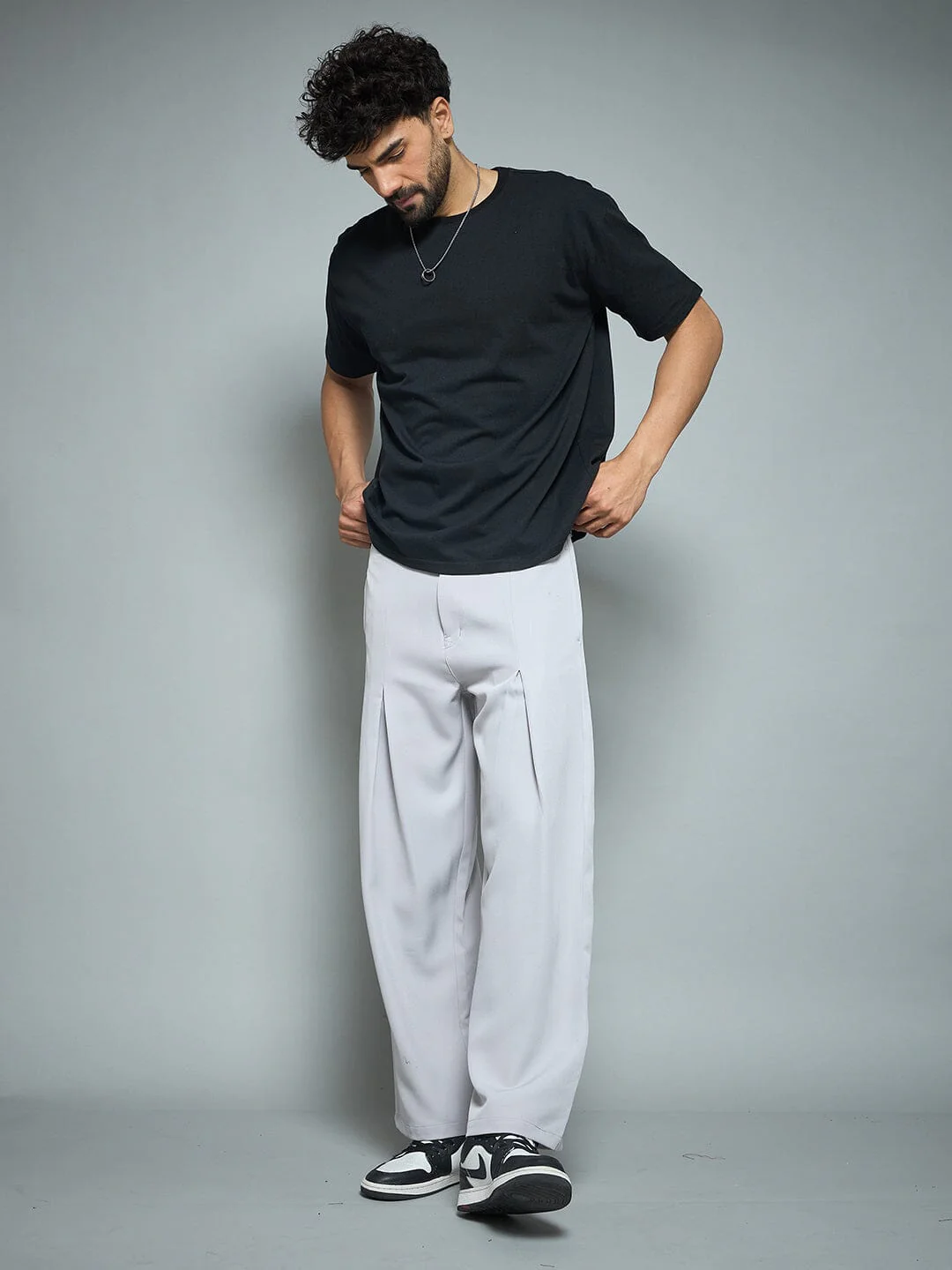 Silver Grey Pleated Korean Pants - Image 6