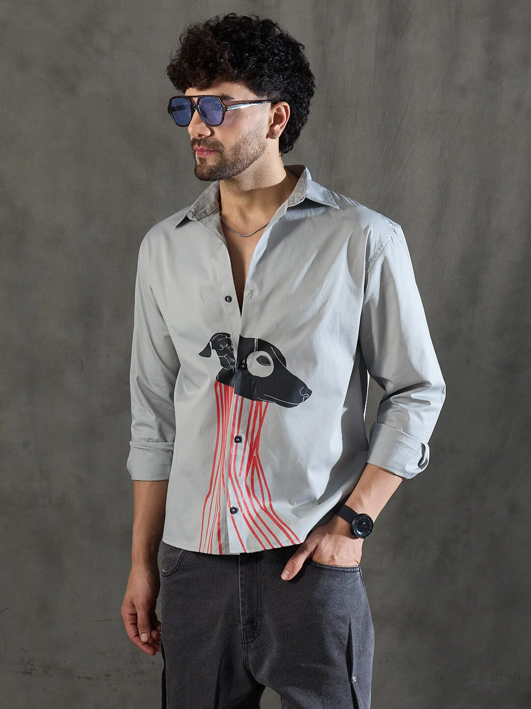 Steel Grey Dog Graphic Longsleeve Shirt - Image 3