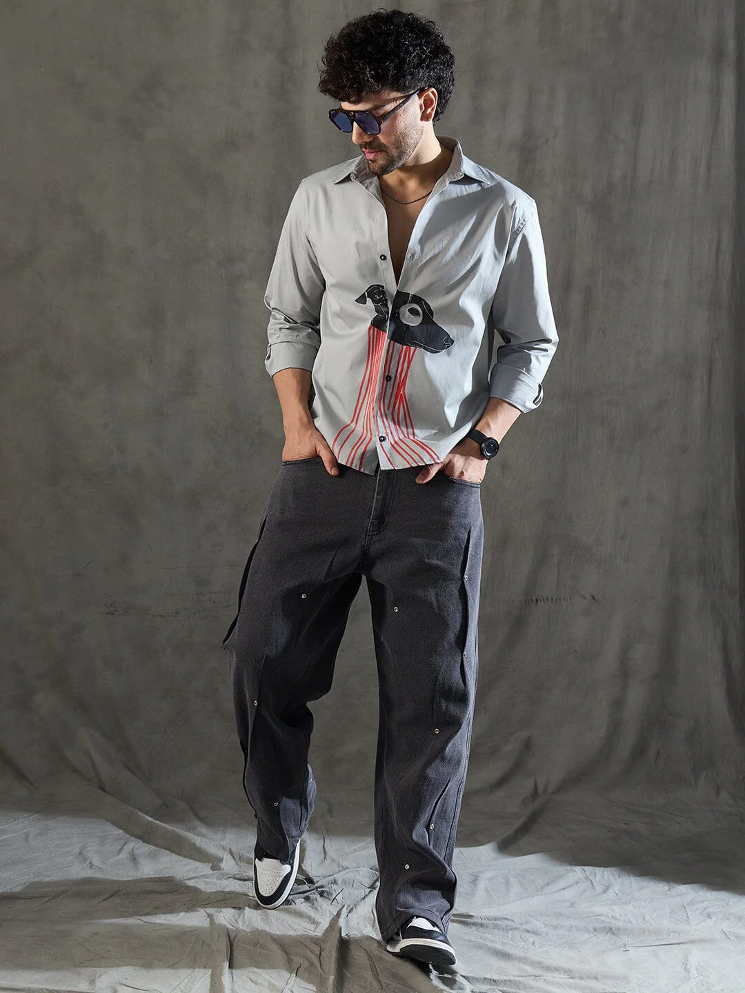 Steel Grey Dog Graphic Longsleeve Shirt - Image 4