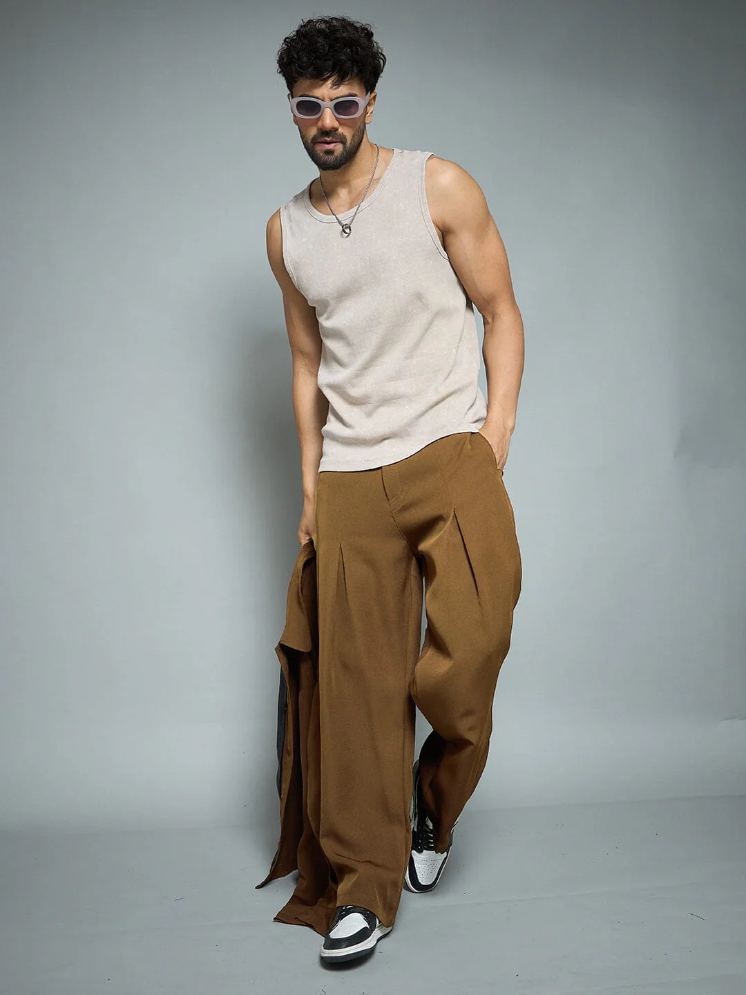 Tan Pleated Korean Pants - Image 3