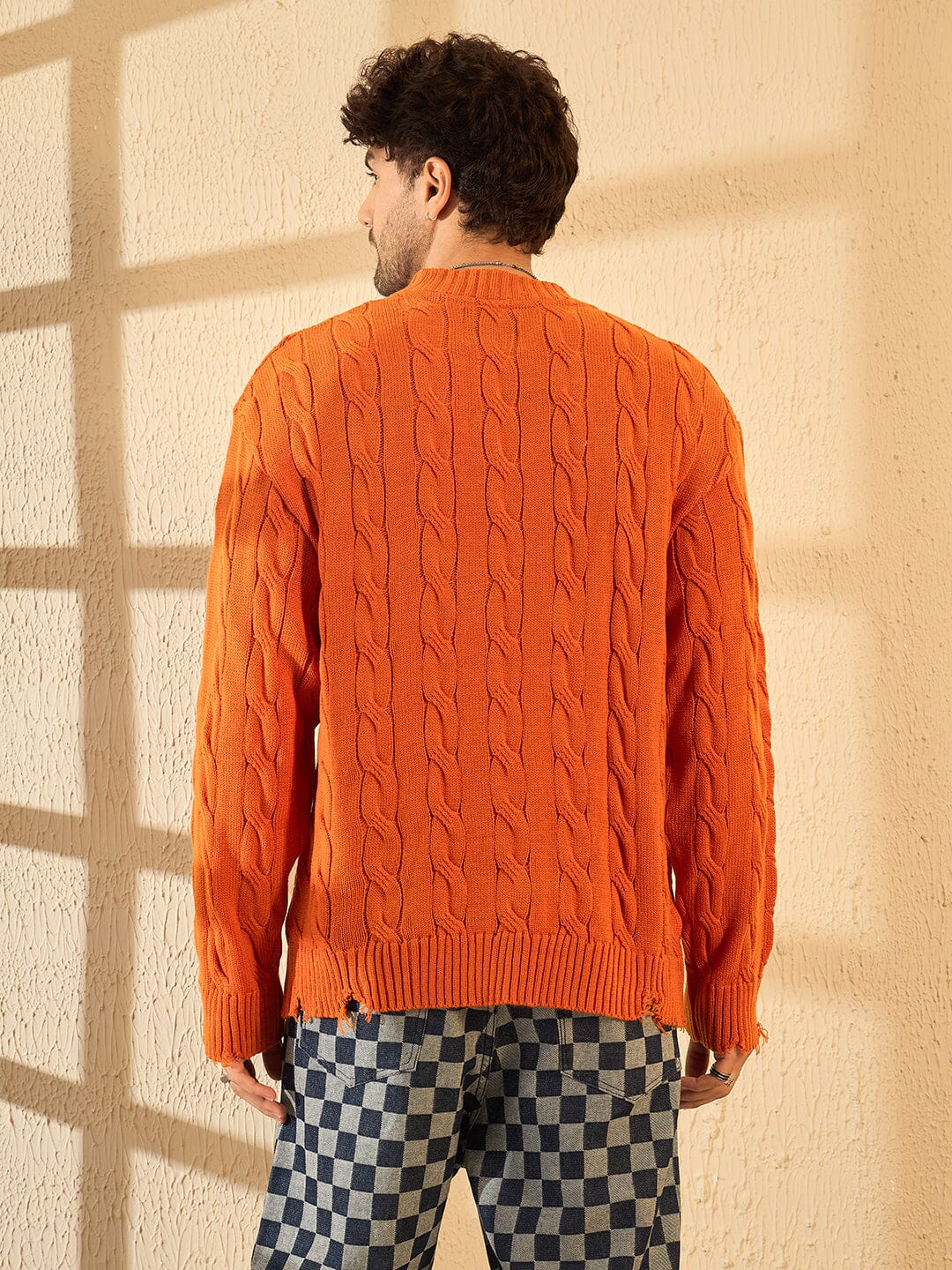 Tangerine Cable Knit Distressed Sweater - Image 4