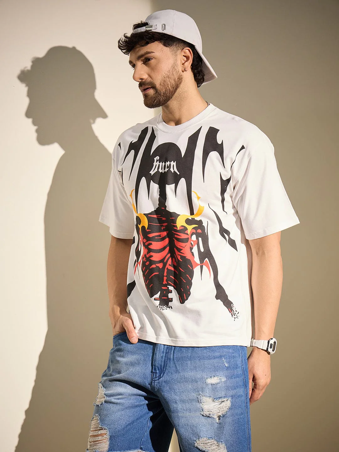 White Burn Graphic Oversized Tshirt - Image 3