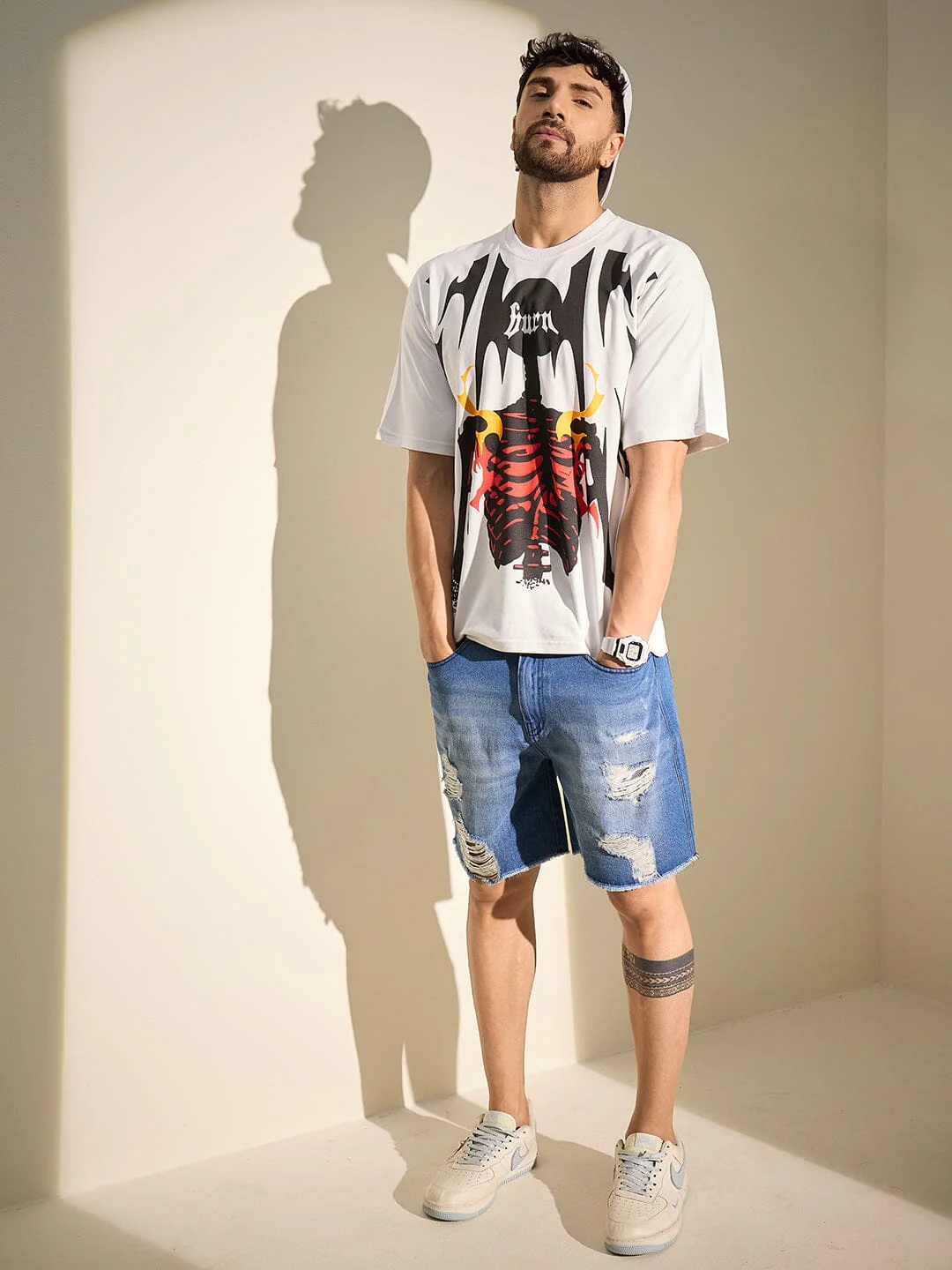 White Burn Graphic Oversized Tshirt - Image 6