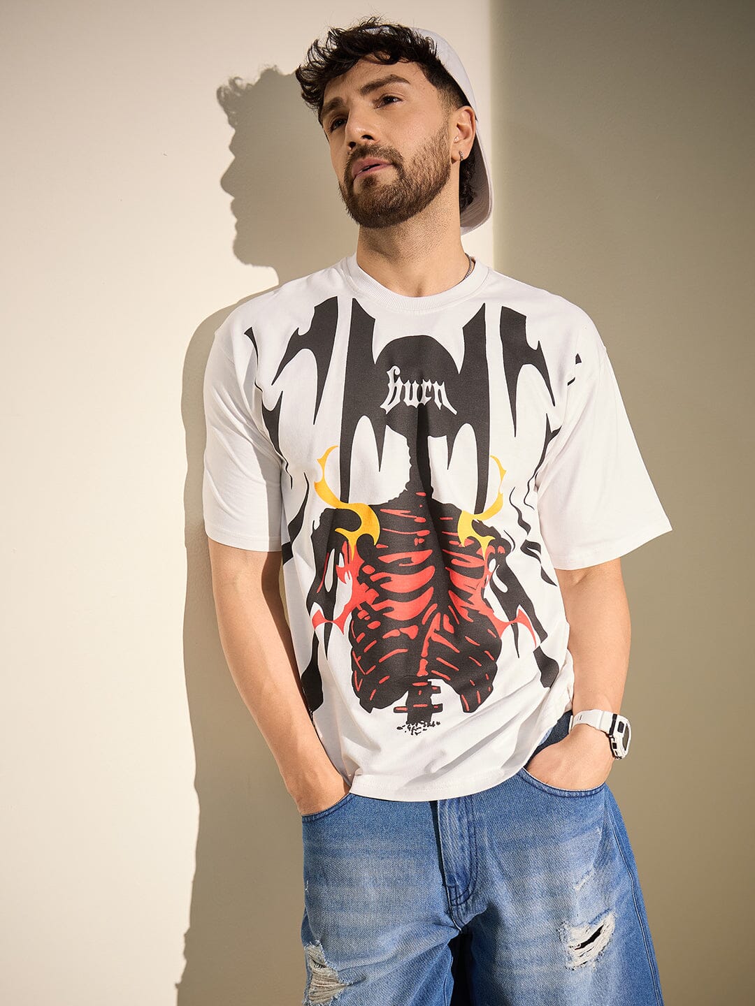 White Burn Graphic Oversized Tshirt - Image 7