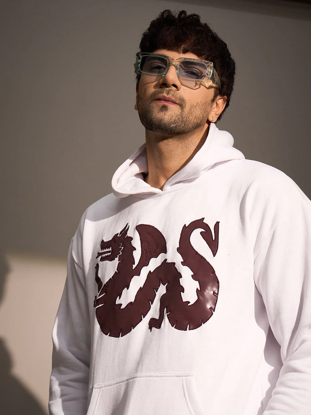 White Dragon Embroidery Oversized Hoodie - Image 2