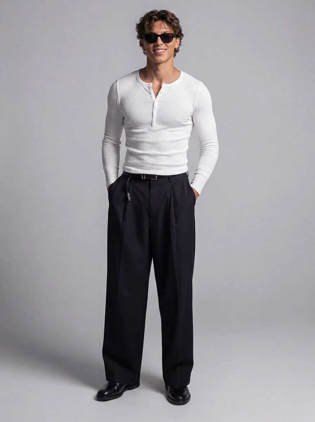 White Ribbed Henley Longsleeves Tshirt - Image 4
