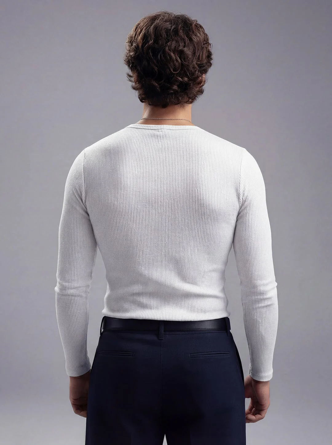 White Ribbed Henley Longsleeves Tshirt - Image 7