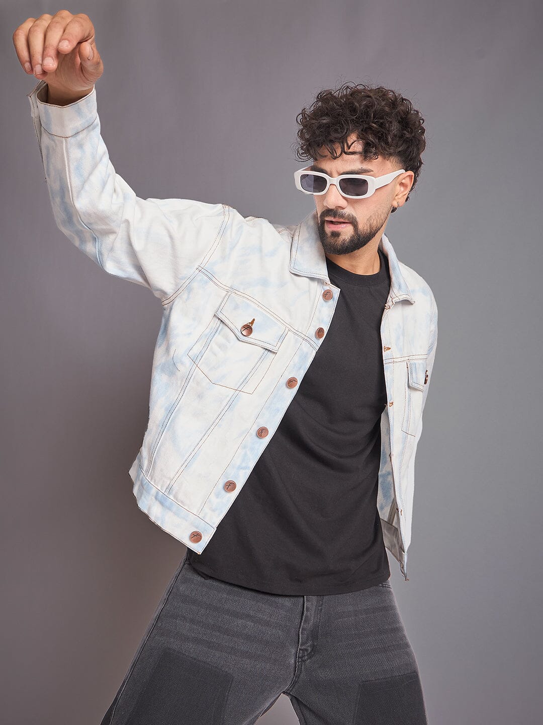 White Vintage Wash Denim Jacket - Image 4