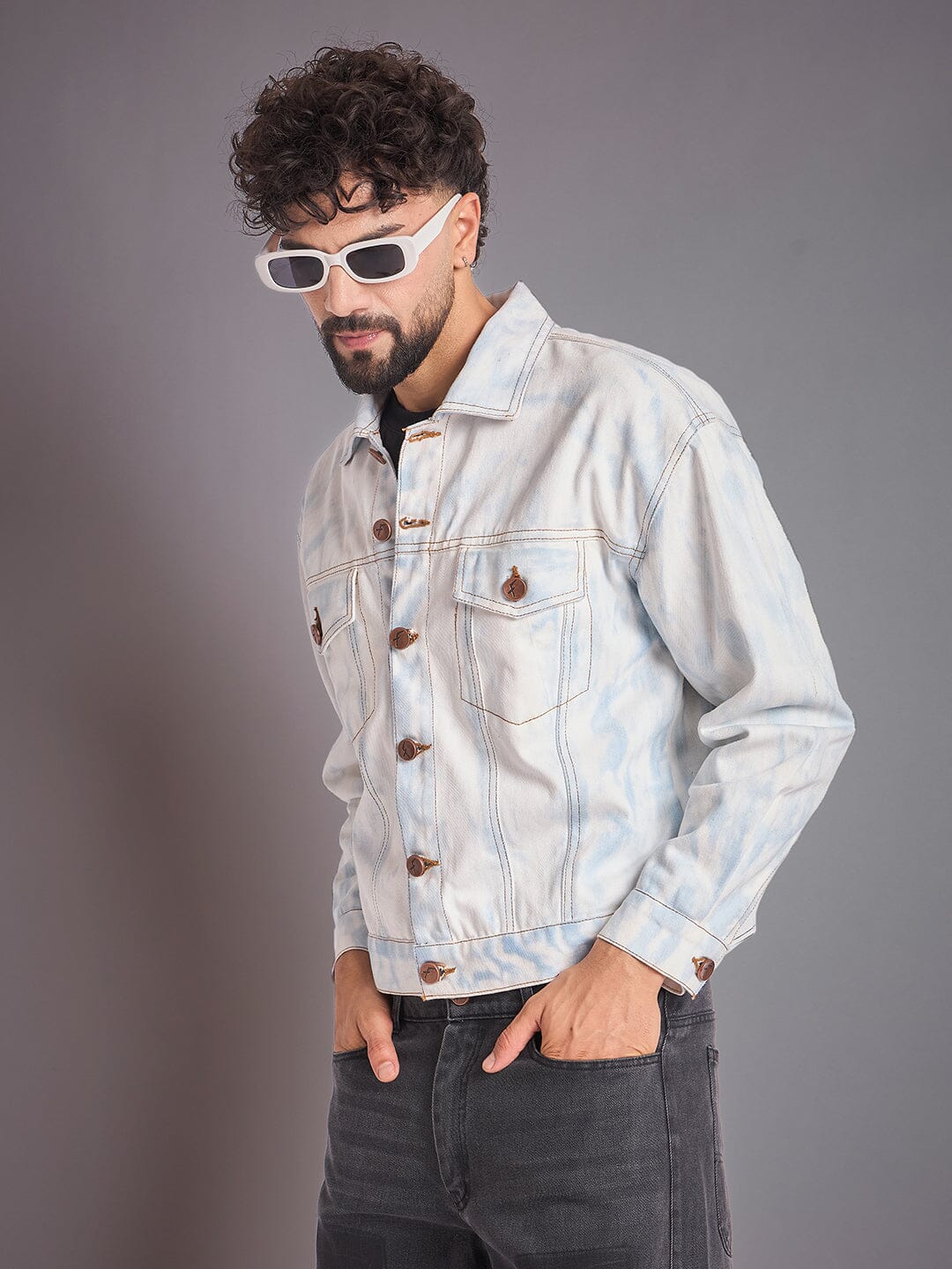 White Vintage Wash Denim Jacket - Image 7