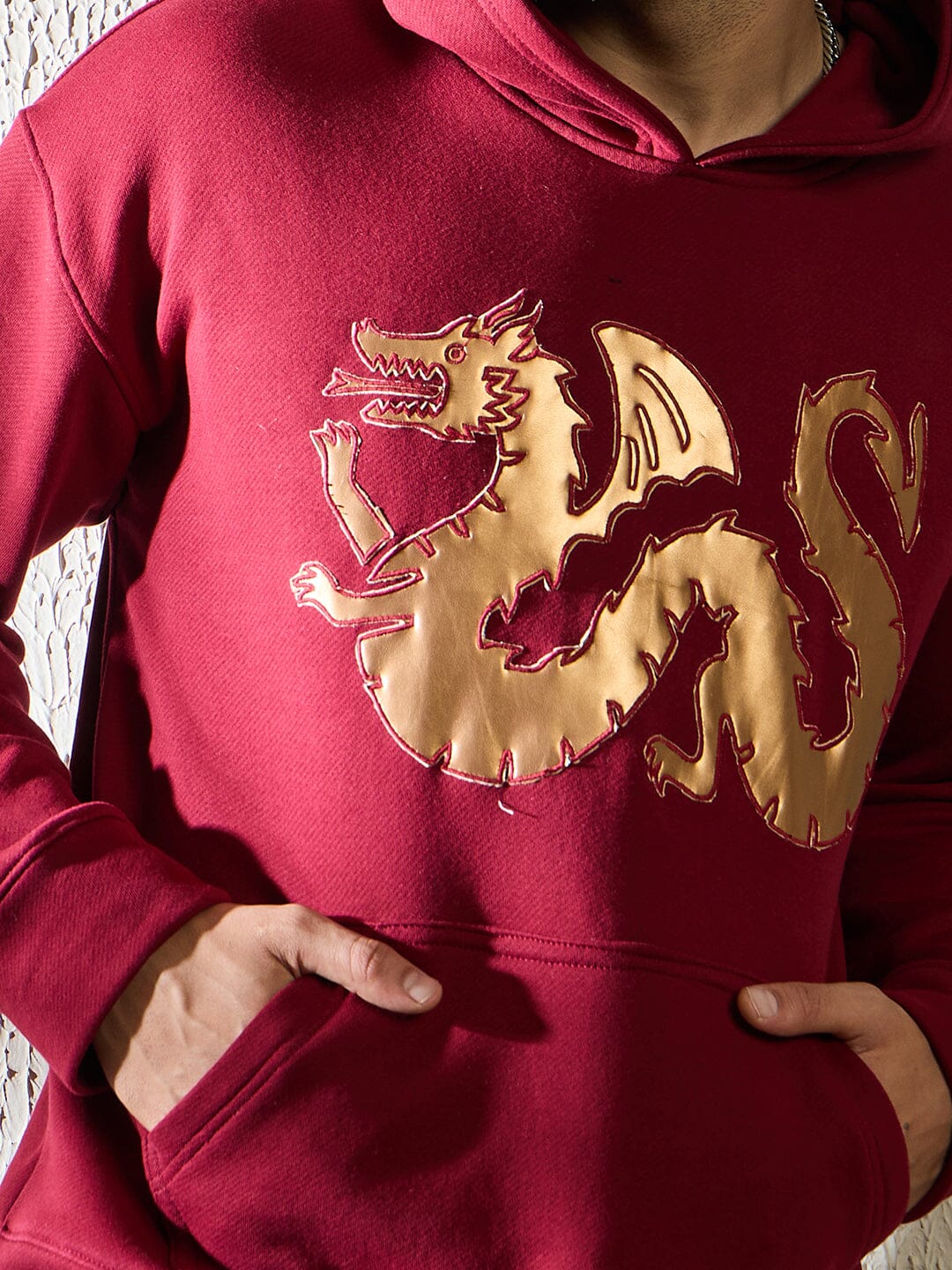 Wine Golden Dragon Oversized Hooded Sweatshirt - Image 5