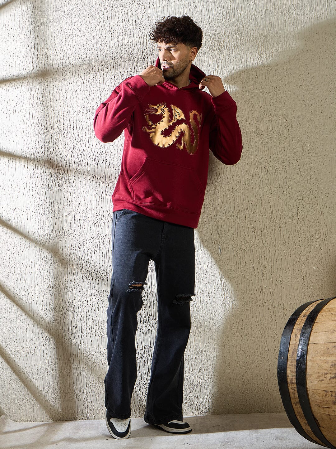 Wine Golden Dragon Oversized Hooded Sweatshirt - Image 6