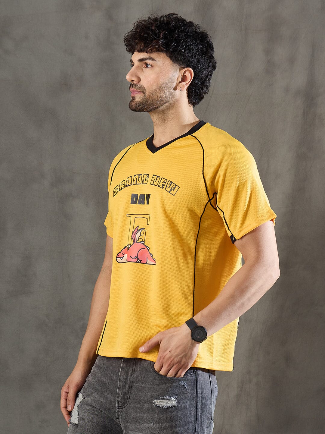 Yellow Cut and Sew Sporty Jersey Tshirt - Image 2
