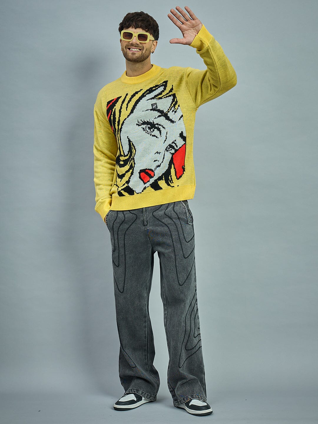 Yellow Girl Face Oversized Sweater - Image 6